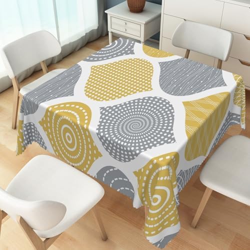 70x70inches Mid Century Square Tablecloth Yellow and Grey Modern