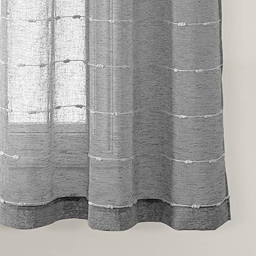 Lush Decor Farmhouse Textured Grommet Sheer Window Curtain Panel Pair