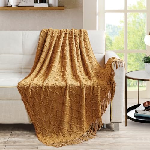 BOURINA Almond Throw Blanket 50 x70 Inch Jacquard Throw Knitted