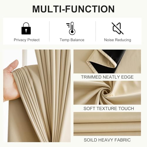 NICETOWN Biscotti Beige 100% Blackout Curtains 84 inch Long for