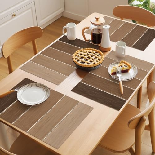 Round Placemats Set of 8 Minimalist Wood Grain Place Mats Neutral