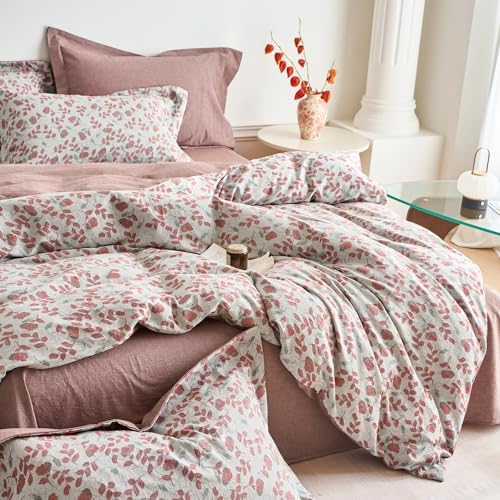 mixinni King Size Jacquard Duvet Cover Set – 100% Washed Cotton Floral