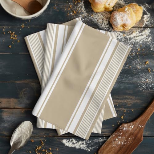 Farmhouse Beige Striped Kitchen Towels Set of 3, Ultra Absorbent Dish