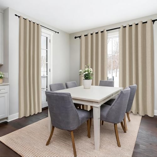 Macochico 100% Blackout Linen Grommet Curtains 96 Inches Long, Soft