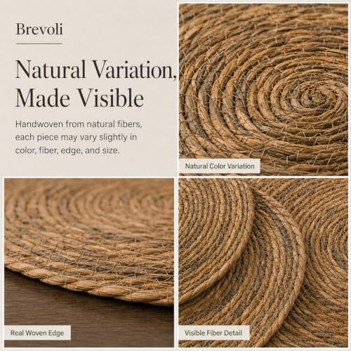 13 Inch Round Woven Placemats Set of 8, Cattail Charger Plates