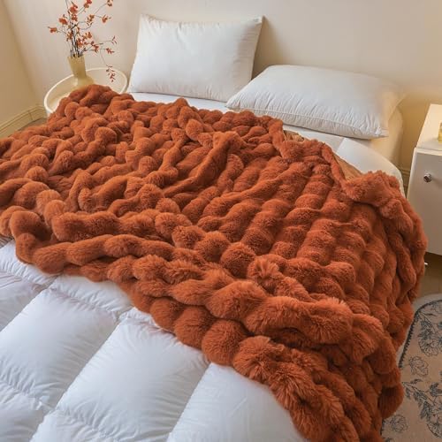 LIFEREVO Luxury Fluffy Faux Rabbit Fur Throw Blanket 60x80, Burnt