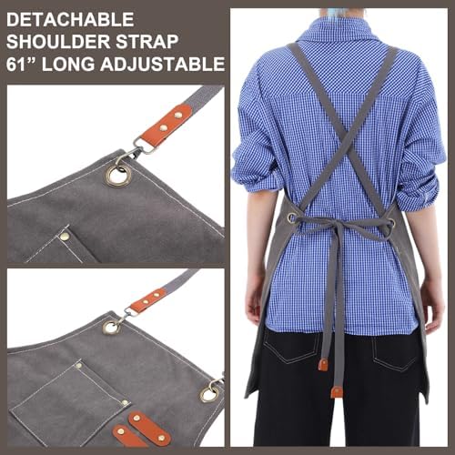 Toulite 4 Pack Canvas Chef Apron for Men, Gray