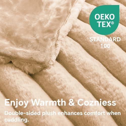 BEDELITE Faux Fur Throw Blanket for Couch, 770GSM, 60" x 80", Brown