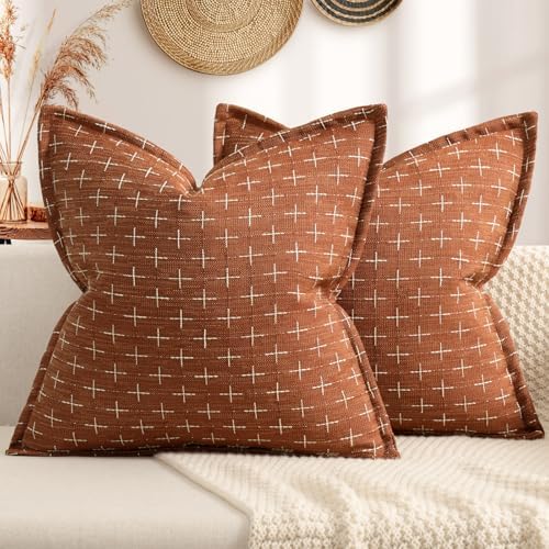 ZWJD Fall Pillow Covers 18x18 Set of 2 Soft Polyester Textured Rust