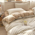 Light Khaki White Striped Duvet Cover Twin XL Farmhouse Cotton Bedding