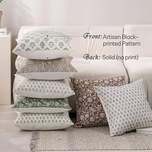DWR Floral Throw Pillow Covers 18x18 Set of 2, Block Print Decorative