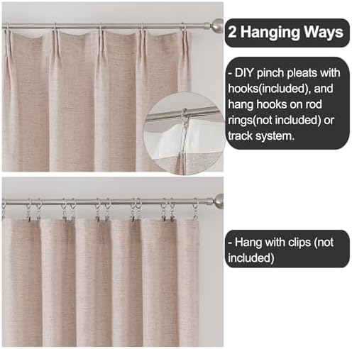 Natural Flax Linen Semi Sheer Curtains & Drapes 108 Inches Long Pinch