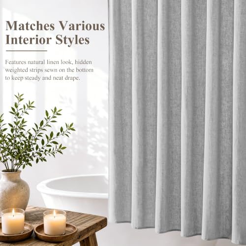 Jowels Gray Linen Fabric Shower Curtains for Bathroom, 72x72