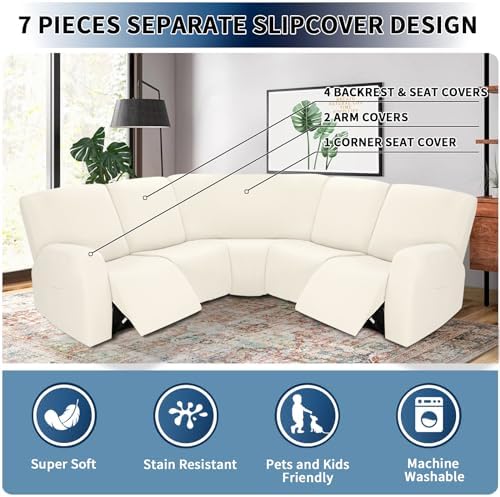 PureFit 7-Pieces Sectional Sofa Covers, Large L Shape Recliner Couch