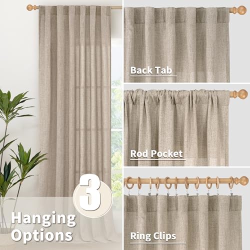 YoungsTex Oatmeal Linen Farmhouse Curtains 84 Inches Long for Living