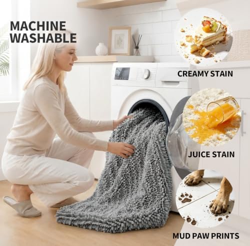 ILANGO Bathroom Rugs Light Grey 60x24, Soft Absorbent Chenille Bath