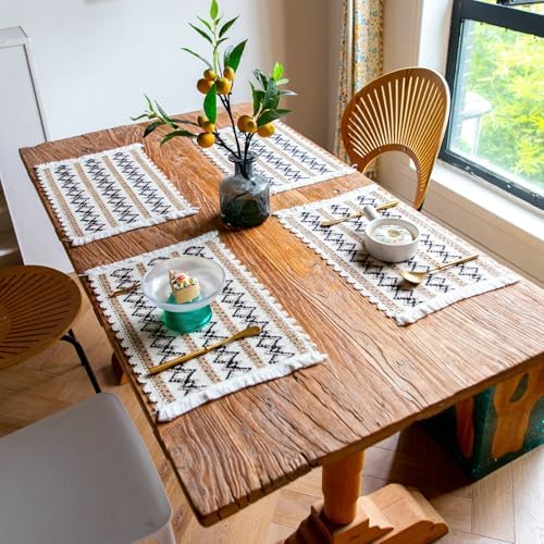 Rectangular Table Placemats Set of 4, Cotton Linen Table Mat Heat