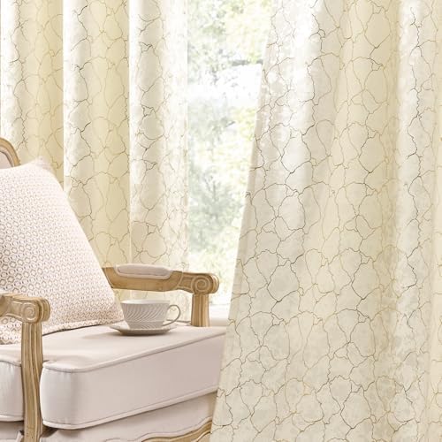 Ivory Curtains 84 Inches long 2 Panels Cream Geometric Curtains Room