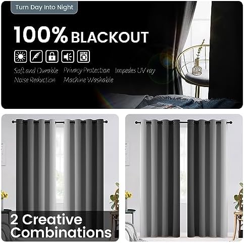 SimpleHome 100% Blackout Ombre Bedroom Curtains Grey and Greyish