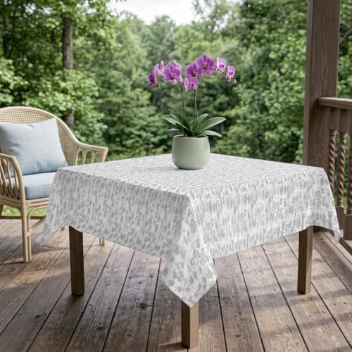 Vintage Gray Table Cloth, Rustic Minimalist Floral Print Farmhouse