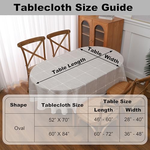 Gernaice Plaid Oval Tablecloth Checkered Table Cloth 60" x 84" Brown