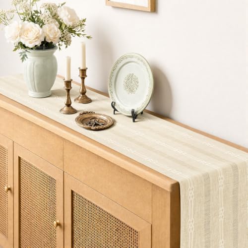 Rustic Linen Farmhouse Table Runner, Woven Boho Table Runner 13" ×