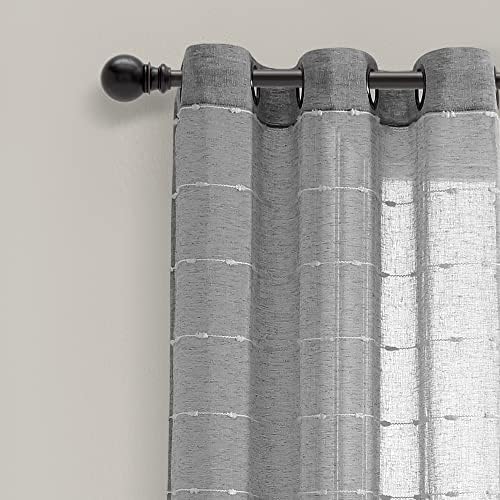 Lush Decor Farmhouse Textured Grommet Sheer Window Curtain Panel Pair