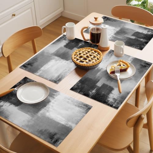 Gray Color Block Placemats Set of 8 Abstract Shabby 13x19 Inch