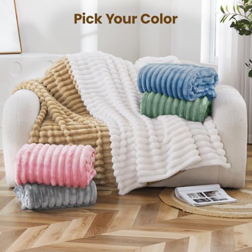 Taliska Ribbed Fleece Throw Blanket for Bed, Grey, 90"x90"