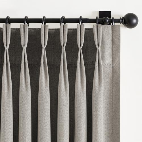 Pinch Pleated Full Blackout Curtains for Bedroom & Living Room, Linen