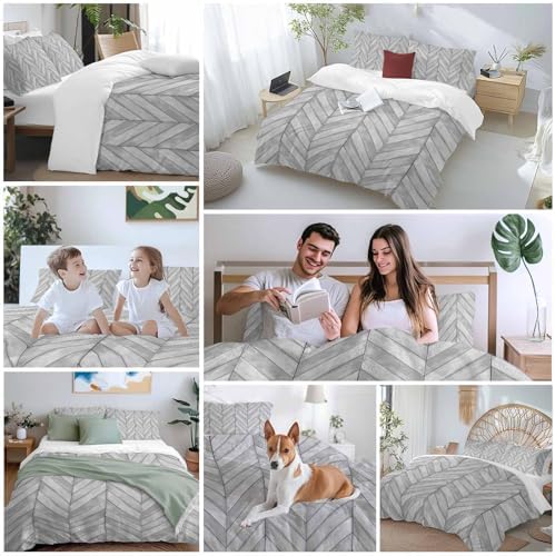 Gray Wood Grain Bedding 3 Piece Duvet Cover Set Queen Size, Retro