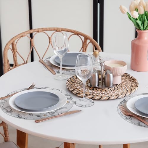 comfoyar Round Faux Leather Placemats Set of 6 with Coasters, 13inch
