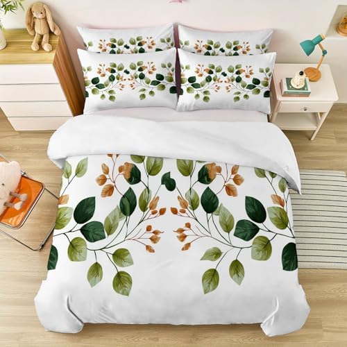 Duvet Cover Queen - Reversible Plants Leaves Branches Printing Ultra