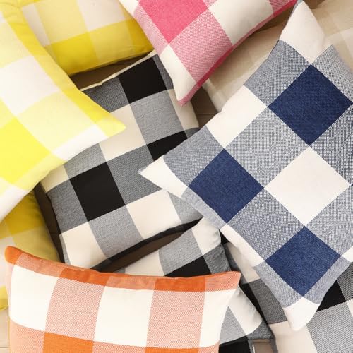 Orange Fall Outdoor Plaid Large Pillow Covers 22x22, Fall Decor for