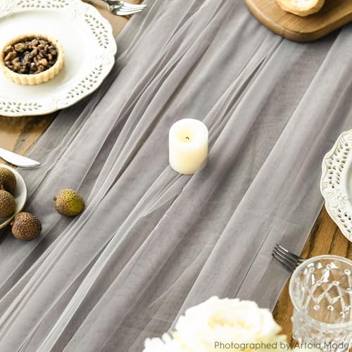 Artoid Mode Grey Gauze Table Runner 120 Inch 10FT, Seasonal Sheer