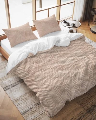 LooPoP Duvet Cover Set Queen Size Beige Linen Comforter Sets 3 Pieces