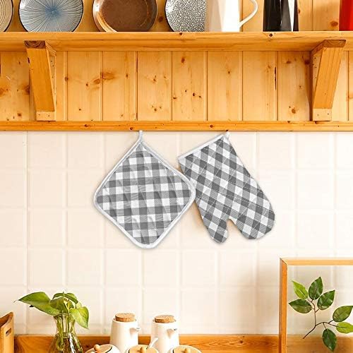 Kitchen Oven Gloves Gray Buffalo Check Plaid Oven Mitts Pot Holder Set