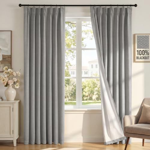 H.VERSAILTEX Dove Gray Pinch Pleated 100% Blackout Curtains 84 Inches