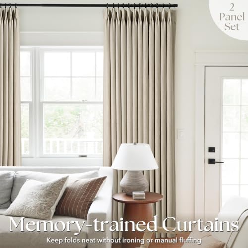 Greige Taupe Linen Pinch Pleated Curtains 84 Inch Length for Living