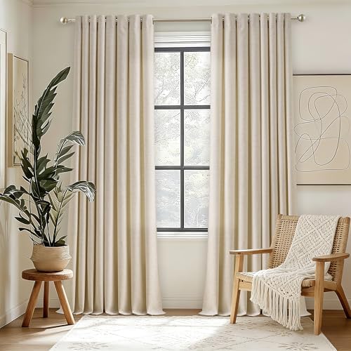 Extra Long Curtains 120 Inch Length Linen Blend Warm Beige 2 Panels