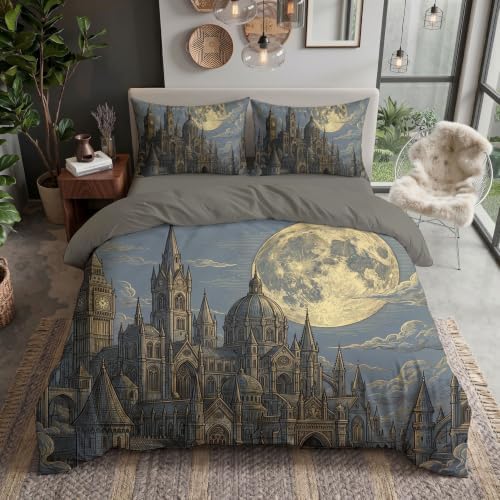 Charcoal Gray Halloween Gothic Castle Duvet Cover Set For Women Girls