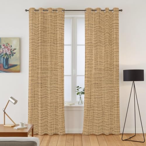 Brown Ochre Solid Color Window Curtains Panels with Silver
