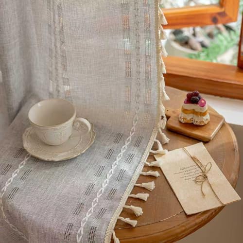 Light Gray Boho Semi Sheer Curtains 63 inch Length 2 Panel Set for
