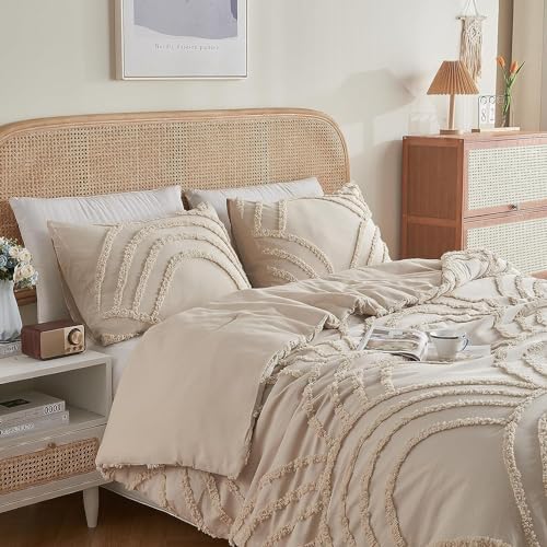 Boho Duvet Cover - Tufted Bedding Set - Soft and Lightweight Cotton