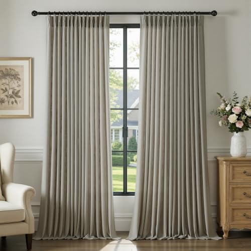 Semi Sheer Pinch Pleated Linen Curtains for Living Room 96 Inches