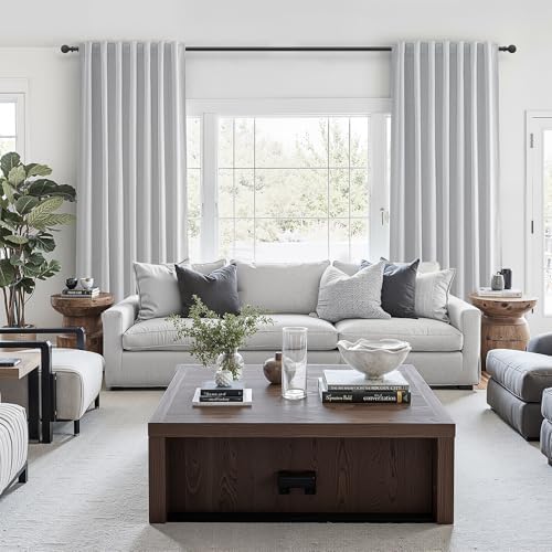 Light Gray 100% Blackout Linen Curtains 120 Inches Extra Long 2 Panels