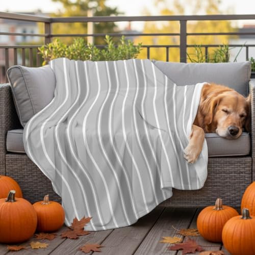 Flannel Fleece Blanket 60" x 80", Grey Stripe Microfiber Cozy Soft