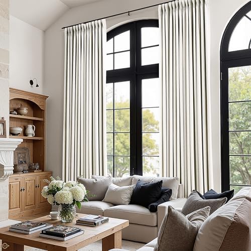 BOODII 100% Blackout Linen Pleated Curtains for Bedroom 96 Inch Long