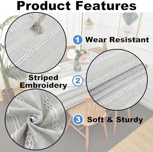 Farmhouse Striped Embroidery Square Tablecloth, Openwork Heavy Weight