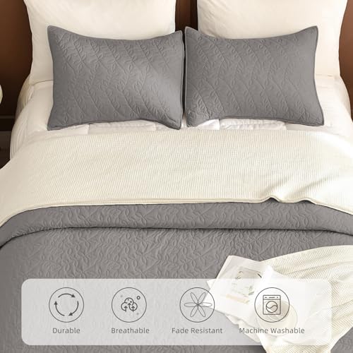 Lady Ann Gray Oversized King Bedspread 128x120, 3Pcs Extra Large
